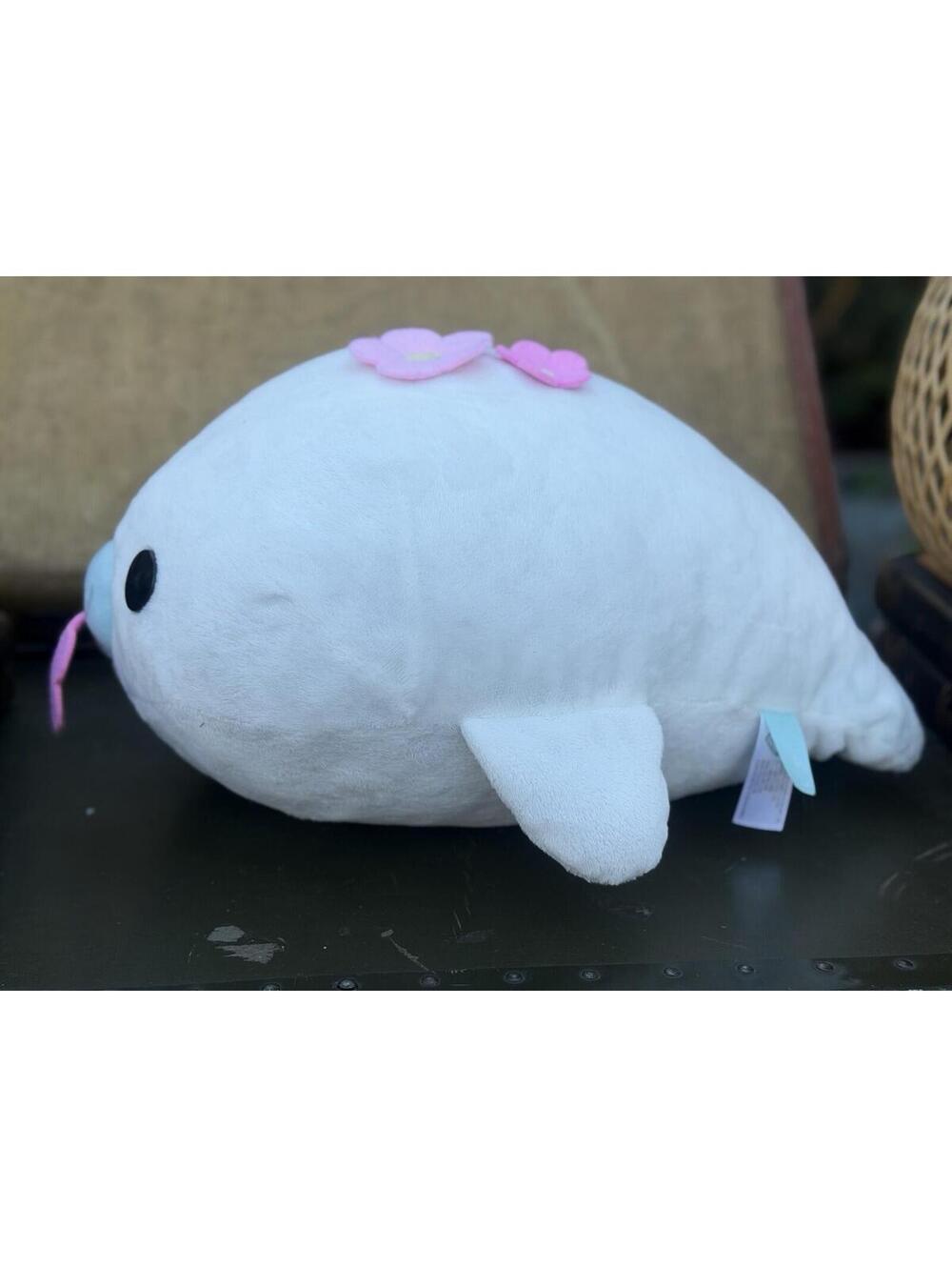 🌸🐳 White Whale Plush Pink Flowers Kawaii Stuffed Animal Pillow 16” 2018 🐳🌸 - Picture 5 of 10
